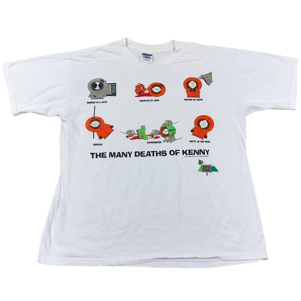 Vintage South Park Shirt Men XL White Mant Deaths Of Kenny 1998 Promo 90s Y2K *